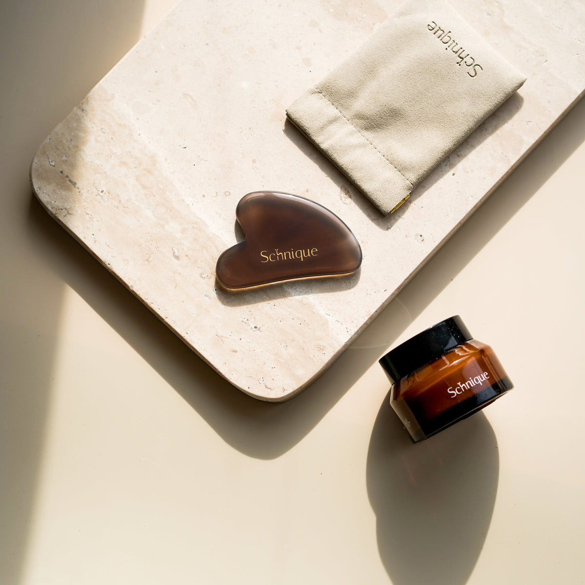 Schnique Gua Sha Set (Grey Agate Gua Sha & Multi-use Pouch)