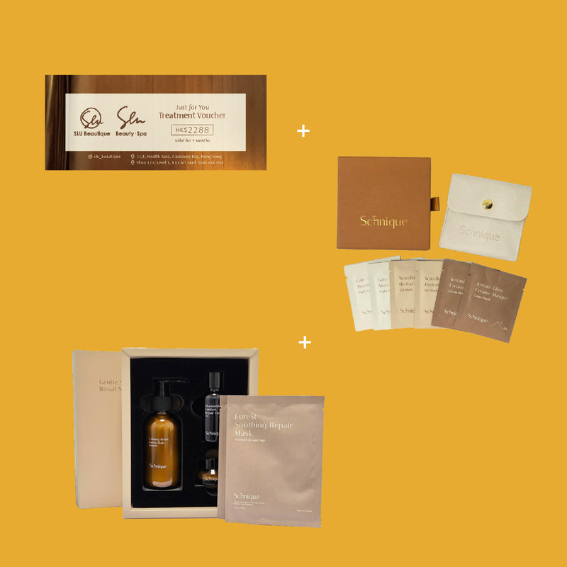 【滿HK$8000禮遇】SLU Beautique 限定HK$2288護理療程禮券 + Schnique 植萃療癒舒緩養膚禮盒 + Schnique 植萃護膚體驗套裝